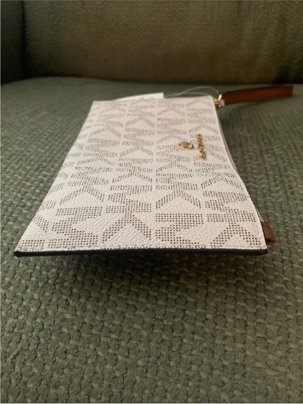 Michael Kors Classic MK White & Tan Logo Wristlet NWT $98